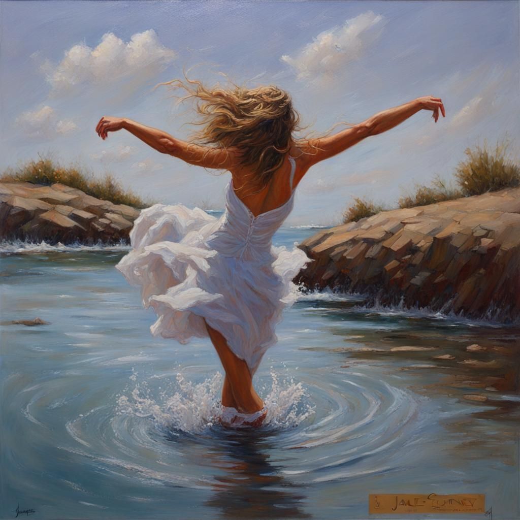 Dancing Figure in Water, Oil Painting Style