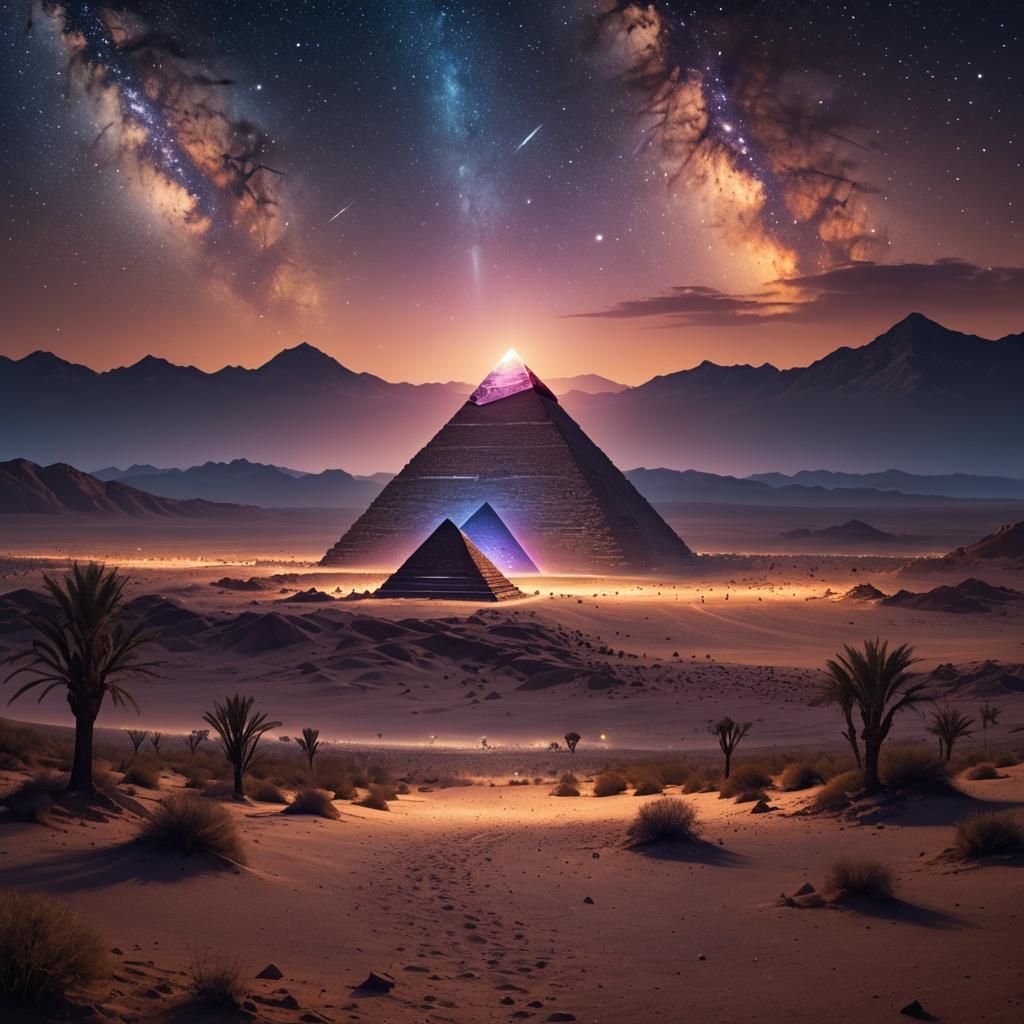 Desert Night Pyramid Under Twinkling Stars