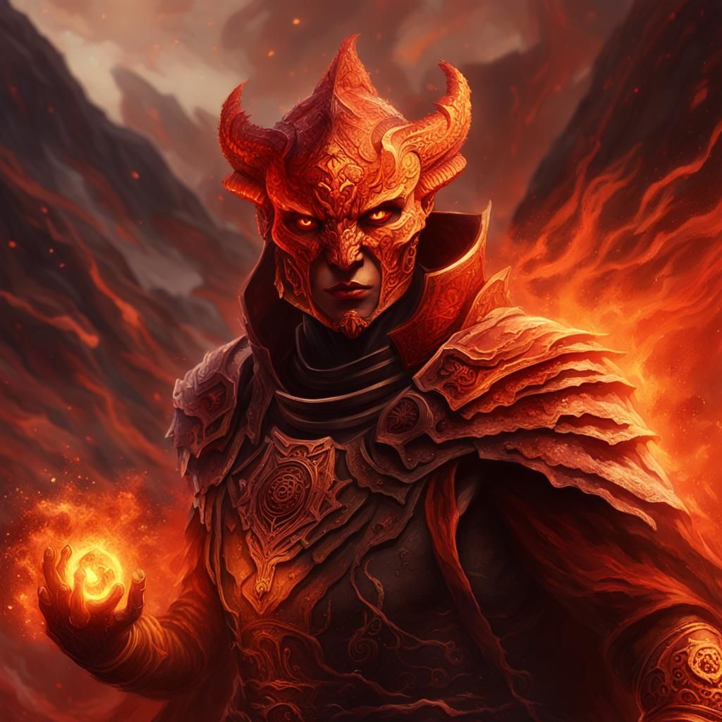 Flameborne Monk in Volcanic Landscape: Fantasy Art
