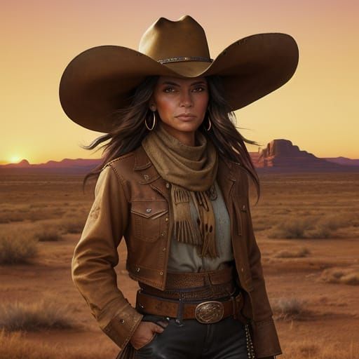 Classic American West Oil Painting of a Girl in the Desert