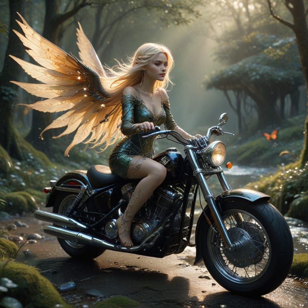 Ethereal Elf Rider in Harley Davidson Motorcycle