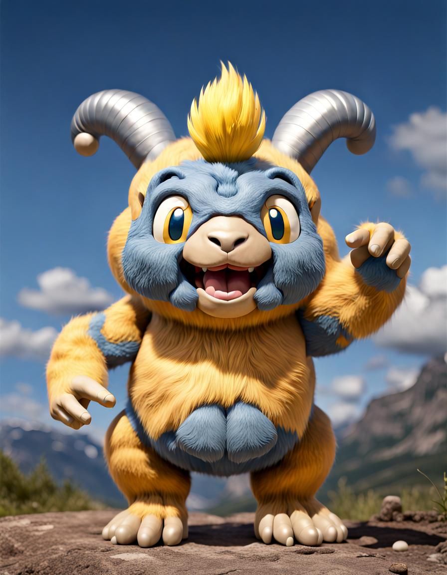 Cinematic Machamp Mareep Hybrid in Photorealistic Style