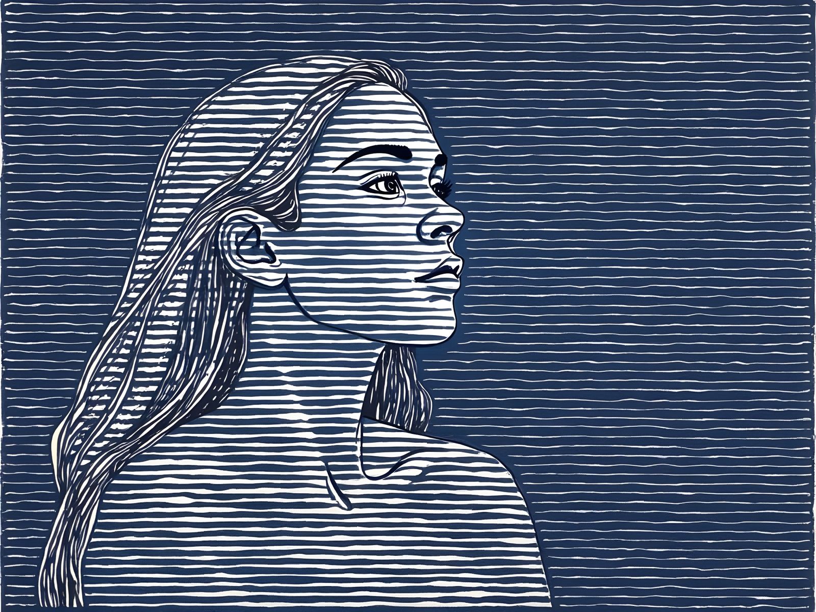 Girl in Striped Blues, Digital Artwork
