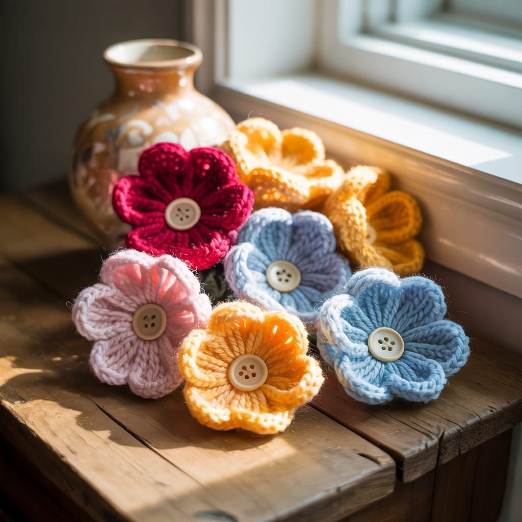 Knitted Flowers Still Life in Natural Light