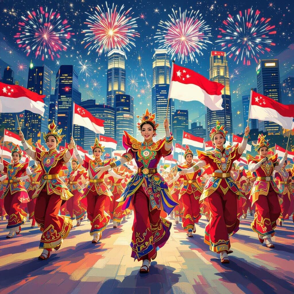 Singapore National Day Parade in Pop Art Style