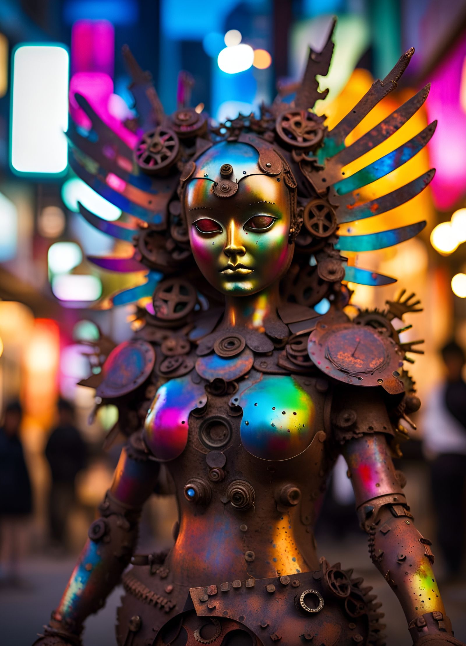 Steampunk Graffiti Girl Statue in Osaka