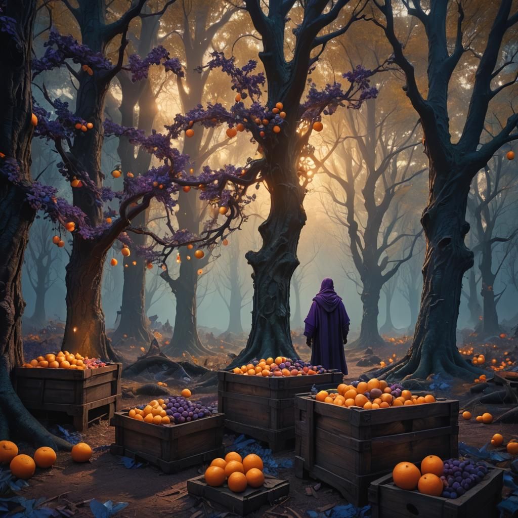 Trees Packing Glowing Fruits in Mystical Forest