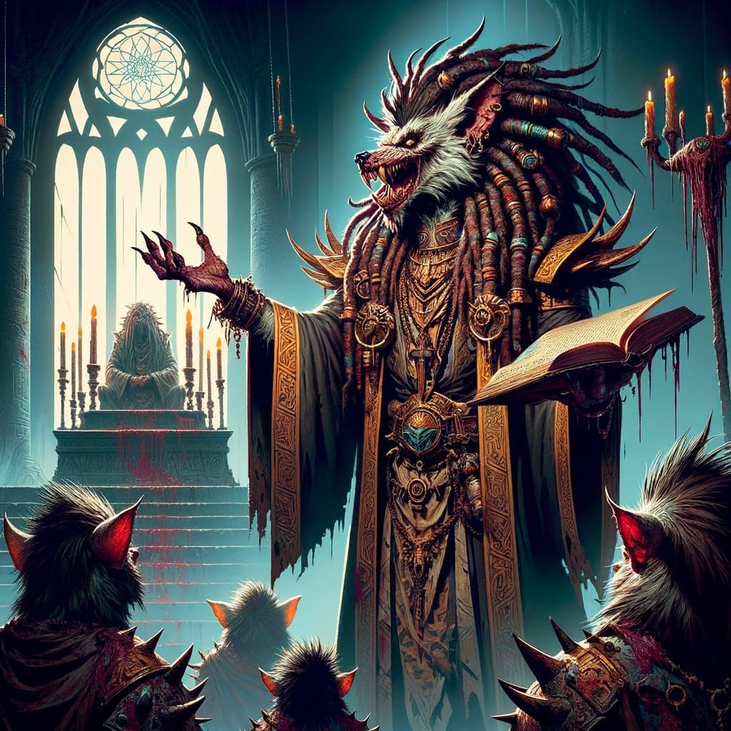 High Priest Gnoll Sermon in Comic Book Style