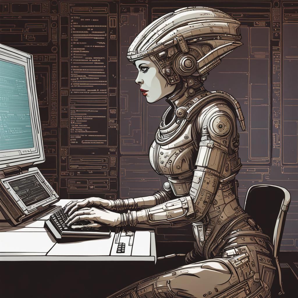 Sci-Fi Female Astrogator Plotting Course