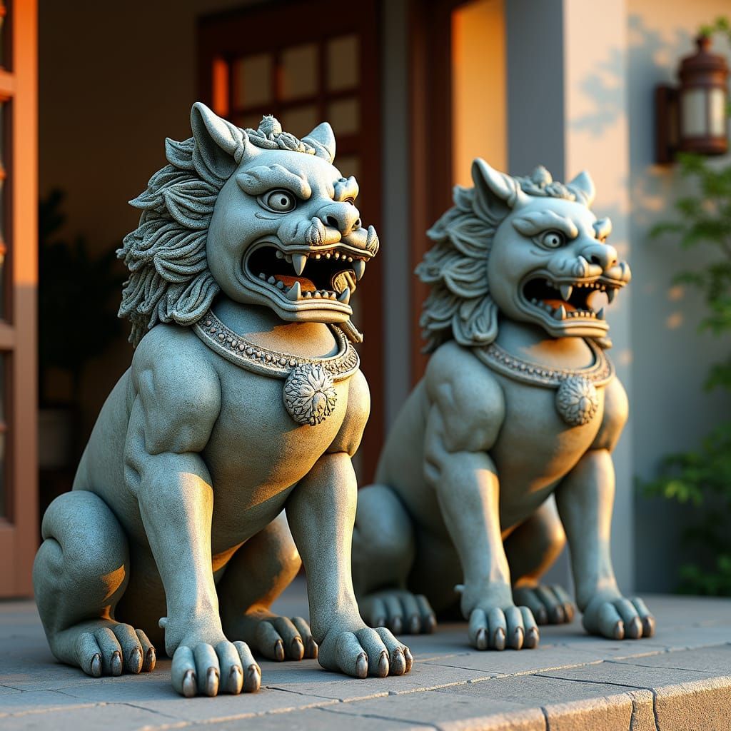 Ancient Guardians Watch Over Okinawan Home in Traditional Ja...