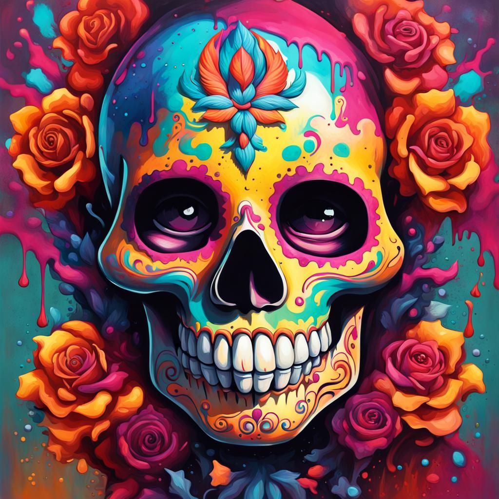 Colorful Día de Muertos Graffiti Street Art