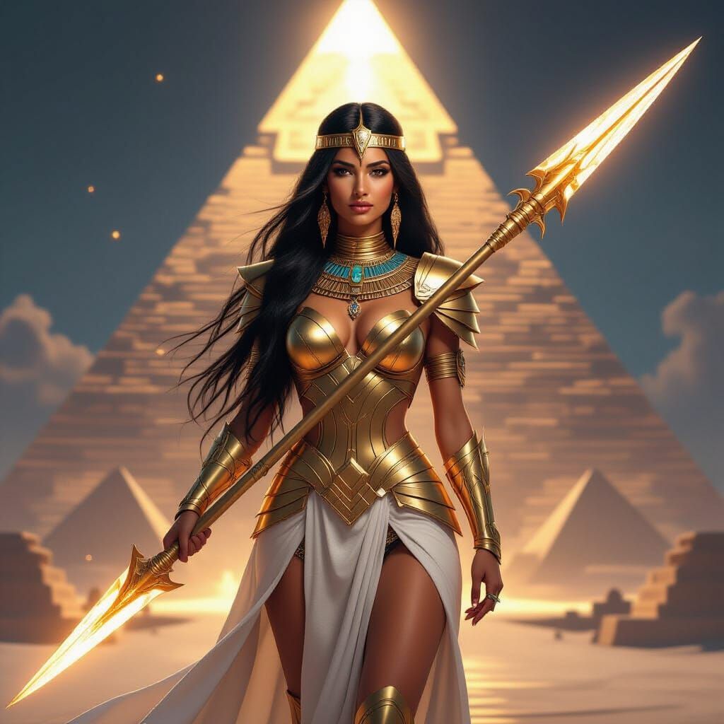 Ethereal Egyptian Beauty in Retrofuturistic Golden Armor