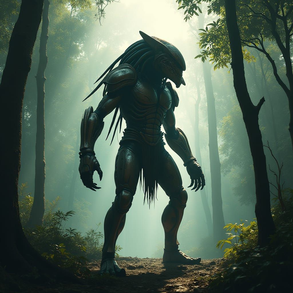 Cyberpunk Predator Emerges from Jungle Shadows