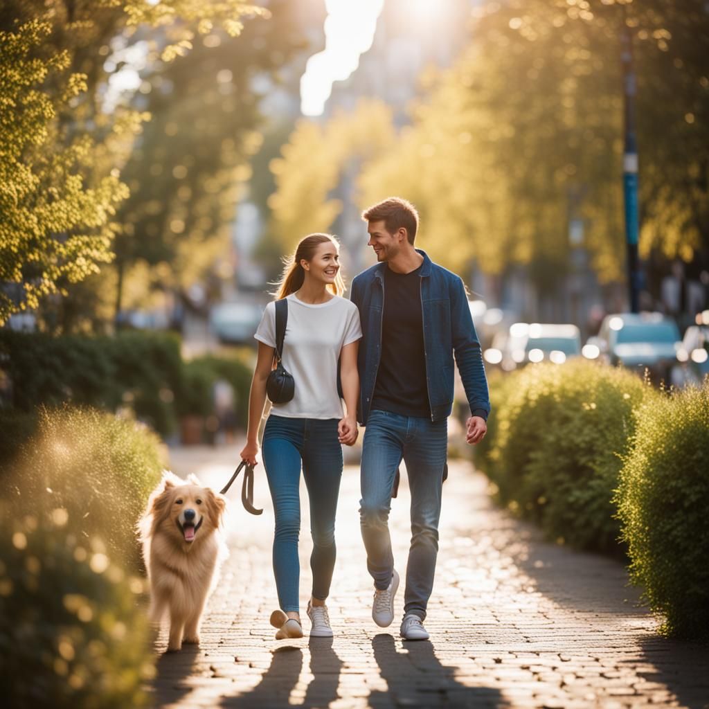 Young Couple Walking in Afternoon Sunlight
