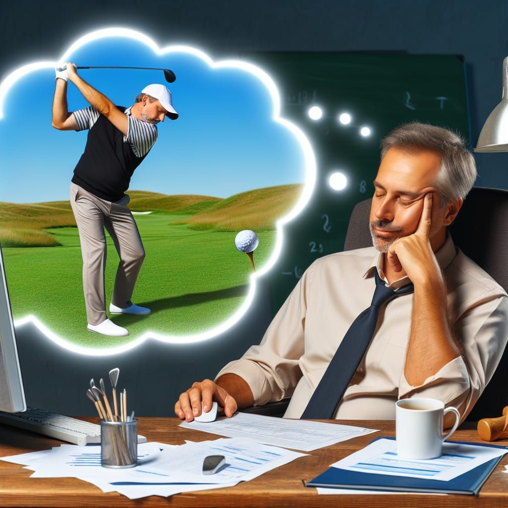 Man at Work Dreaming of Golf