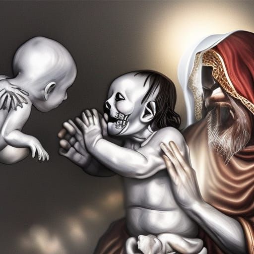 Skeleton Jesus punching Baby Jesus