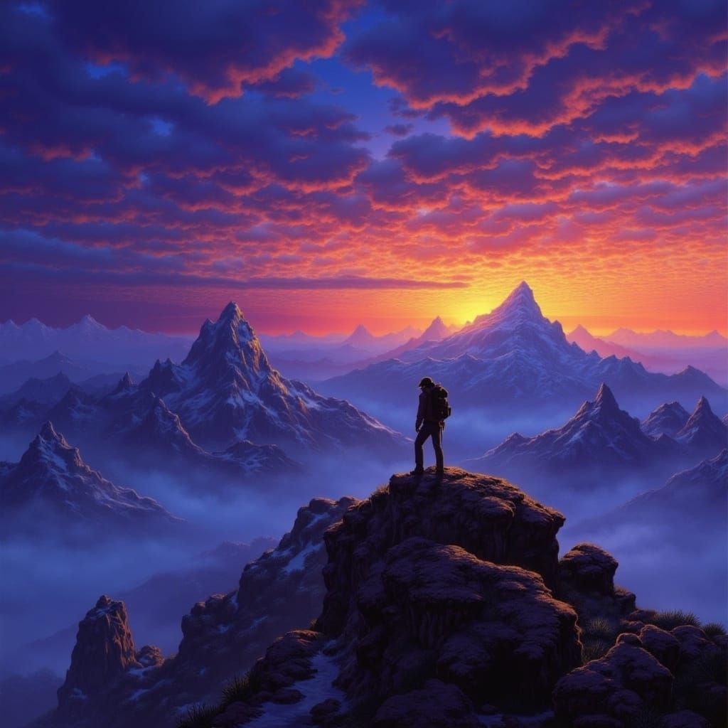 Epic Mountain Landscape at Twilight Matte Painting