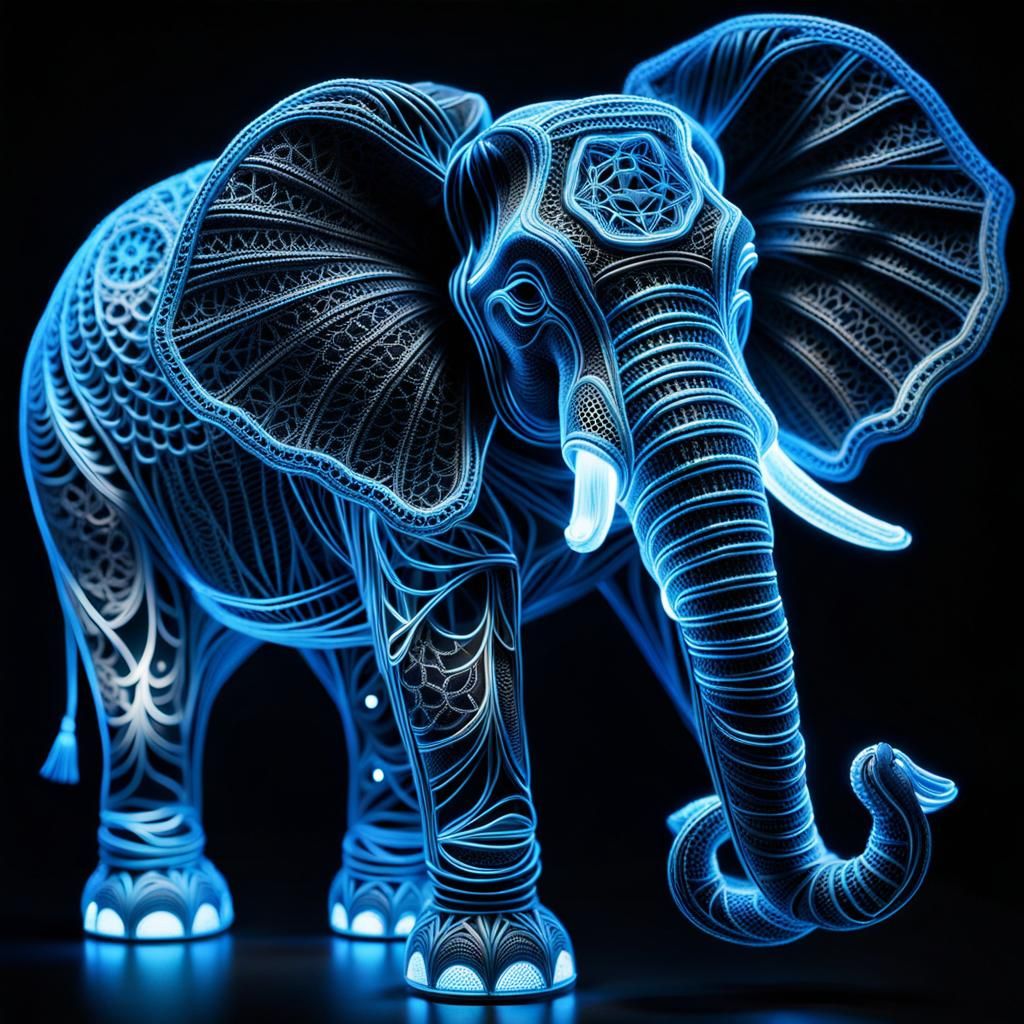 Bioluminescent Lace Elephant: Ultra Detailed Photography