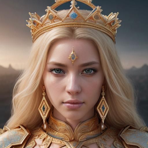 Epic Blonde Queen in Gold Armor
