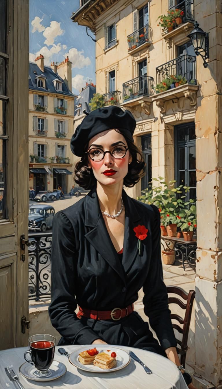 French Woman at Breakfast in the Style of Gurney