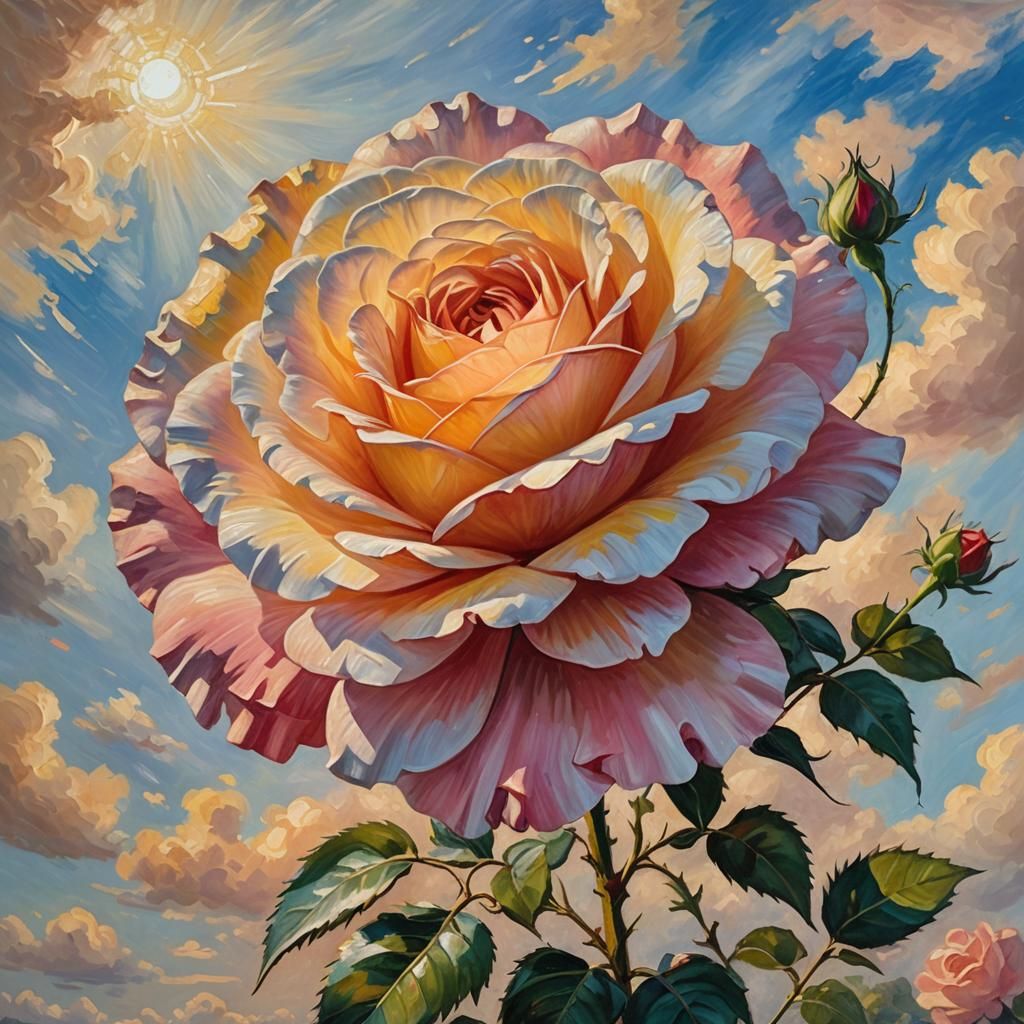 Rose with Golden Light, as Impasto Oil Painting