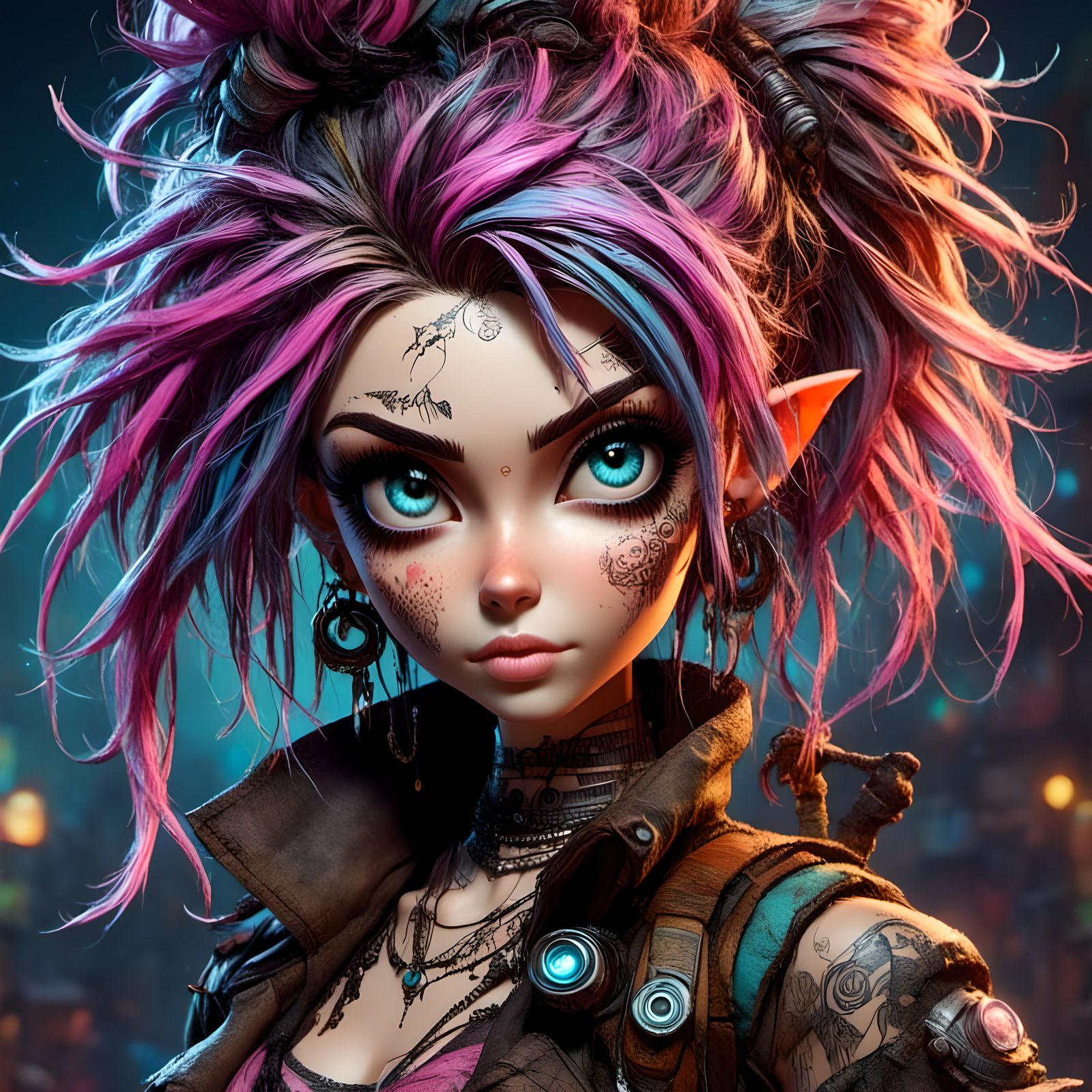Cyberpunk Pixie with Tattoos and Piercings
