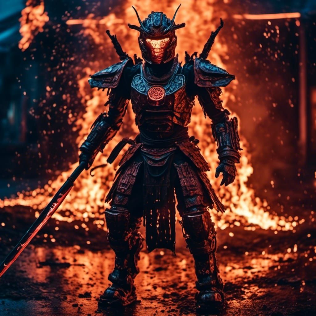 Cyberpunk Samurai Robot Ready to Strike