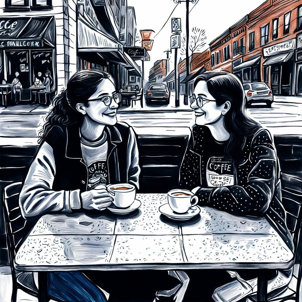 Chalk Art: Ladies at a Sidewalk Cafe