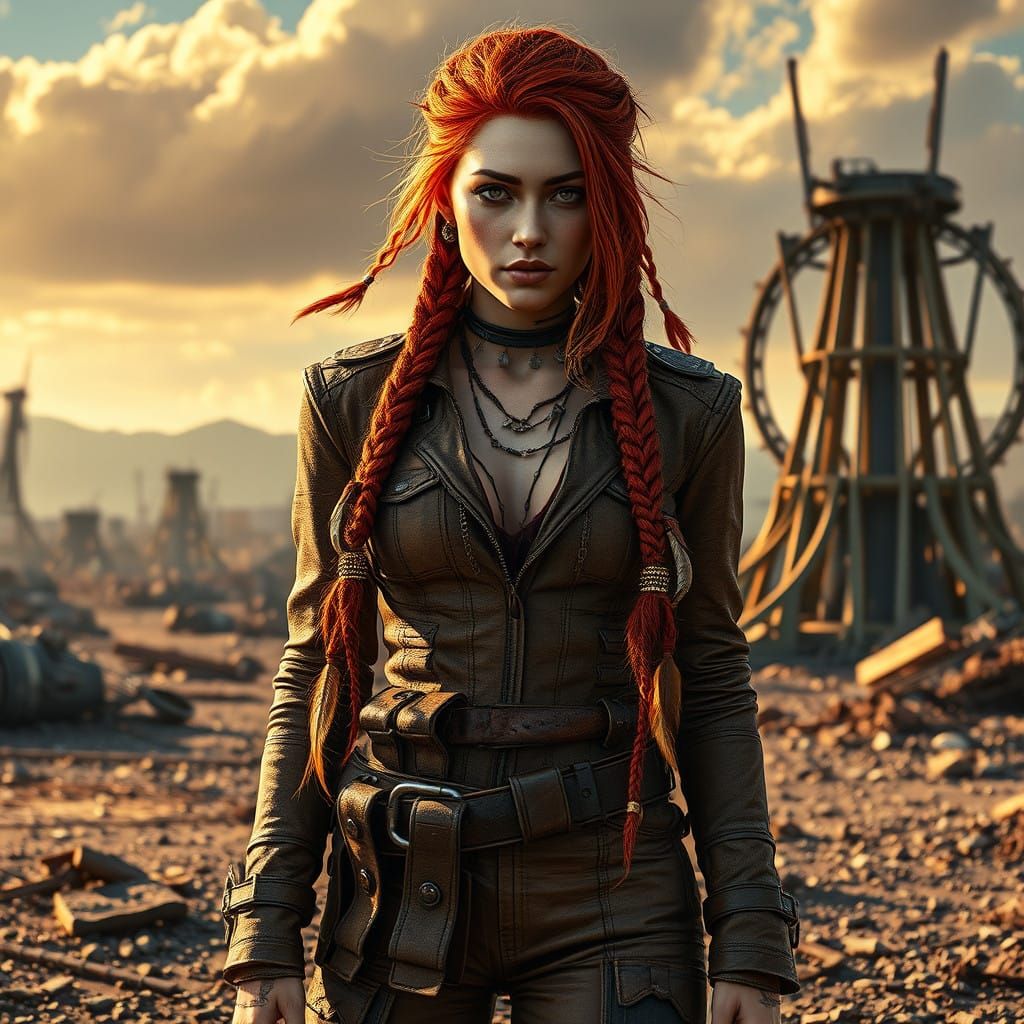 Ethereal Apocalyptic Warrior in Vibrant Post-Apocalyptic Lan...