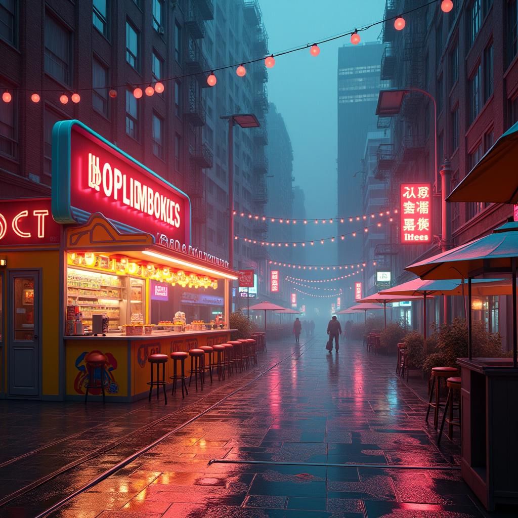 Impossible Lemonade Stand in Escher-Inspired Cityscape