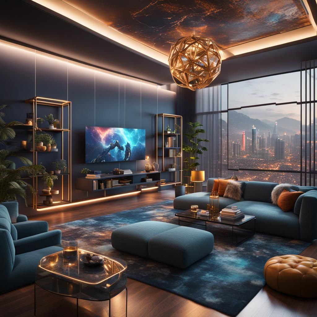 Hyper Modern Living Room in Detailed Matte Painting