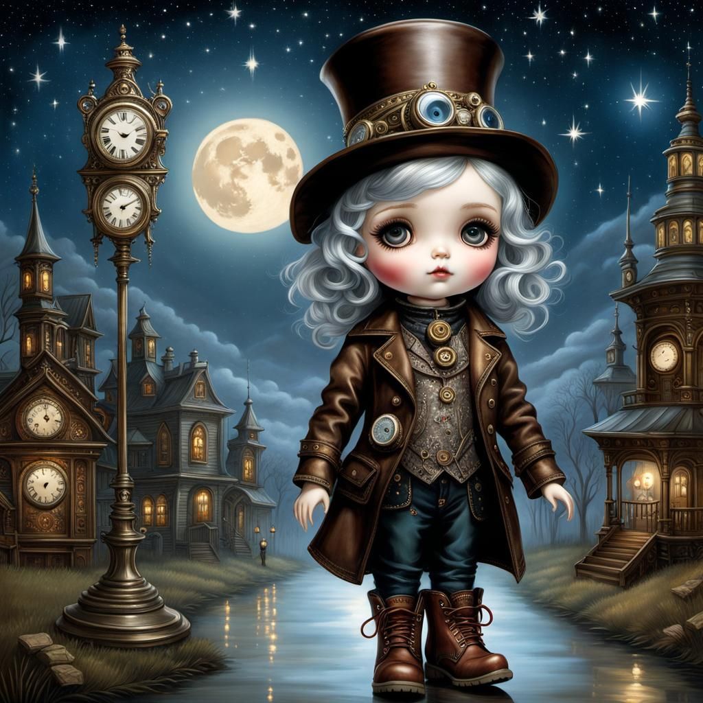 Steampunk Bear Portrait Under Night Sky