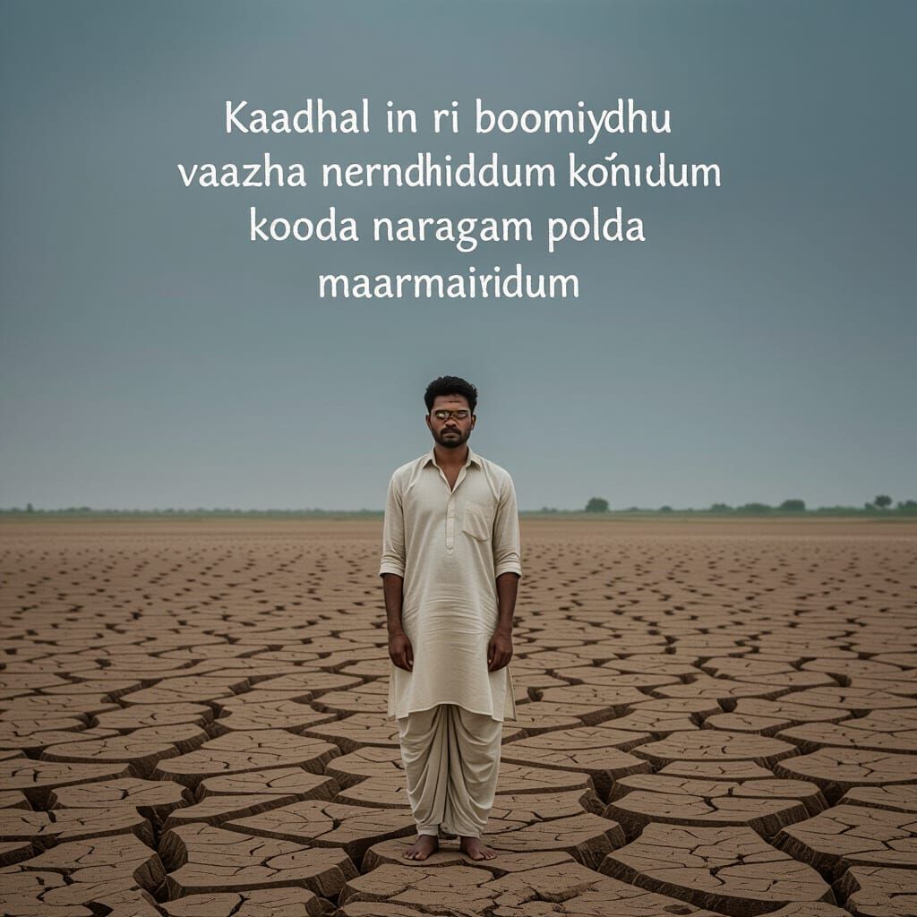 Man in Barren Landscape Reflects Emptiness