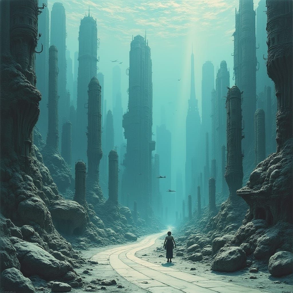 Futuristic Underwater City in Pencil Style