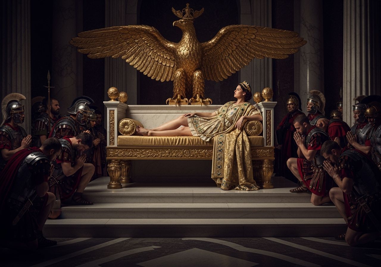 Empress Messalina in Opulent Throne Room, Baroque Style