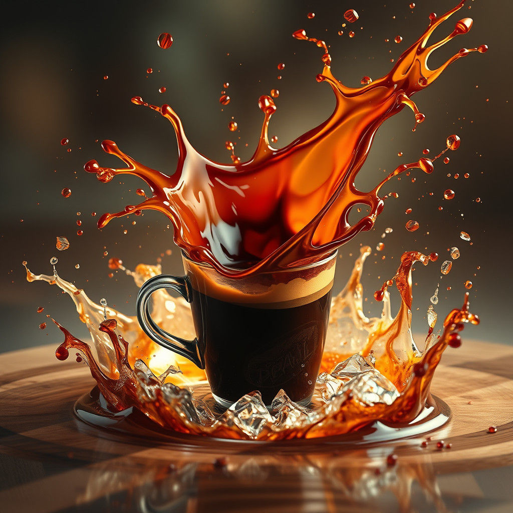Coffee Splash in Surreal Fantasy Art Style