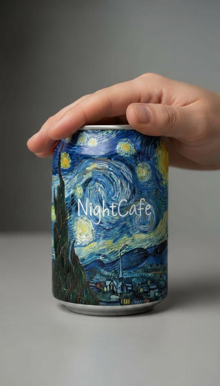 Bold White "NightCafe" Text on Ceramic Can