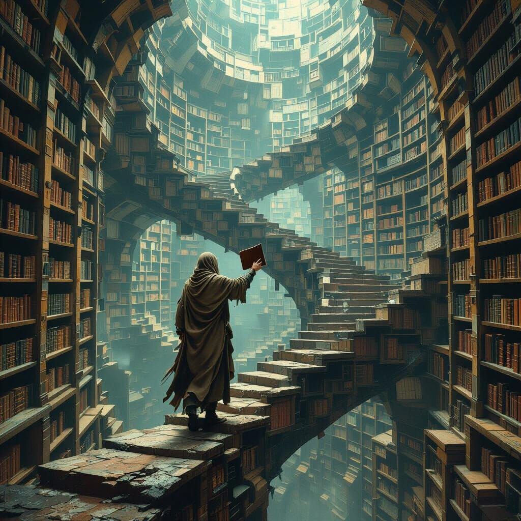 Impossible Library with Spiraling Shelves in Biomechanical S...