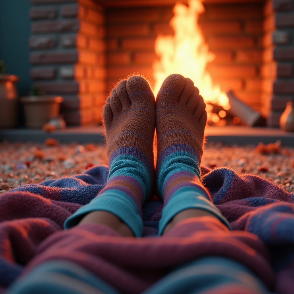 Colorful Fuzzy Socks by Fireplace: Fantasy Concept Art