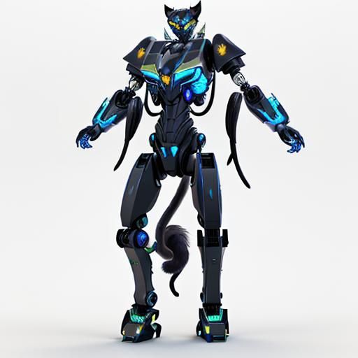 Futuristic Cyberpunk Robot Cat with Six Legs