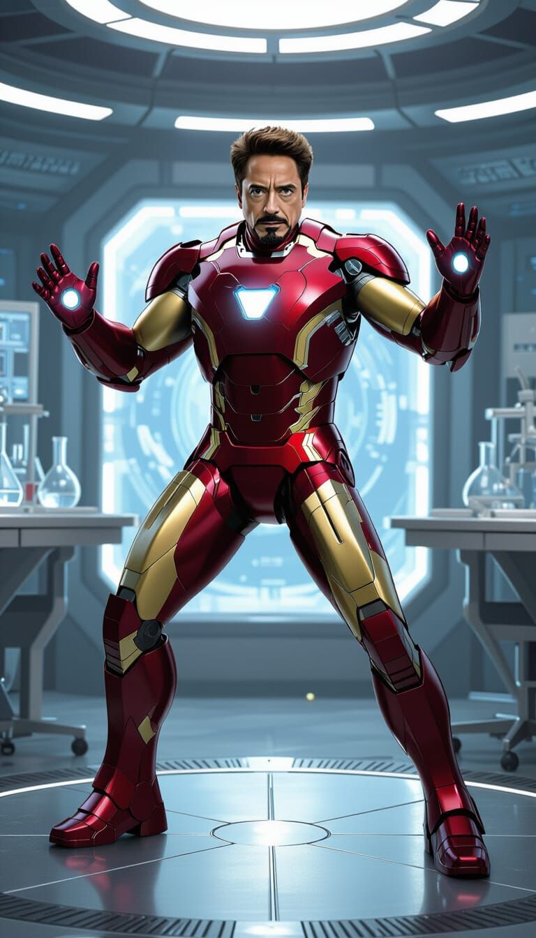 Iron Man Dancing in a Futuristic Lab