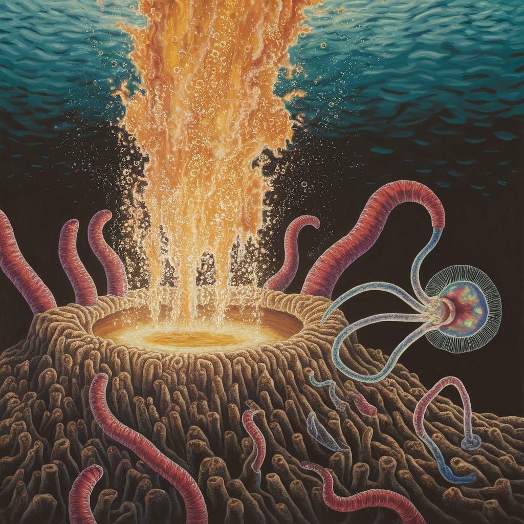 Hydrothermal Vent Ecosystem in Gouache Painting