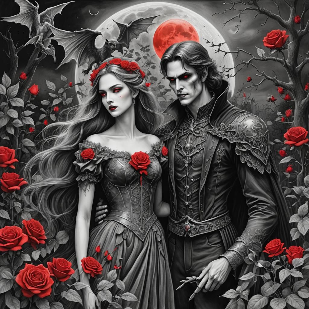 Vampire Princess and Angel in Rose Garden
