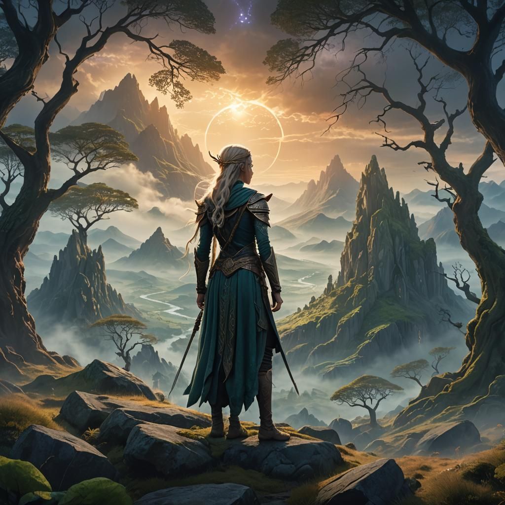 Elven Lady in Misty Mountain Pass
