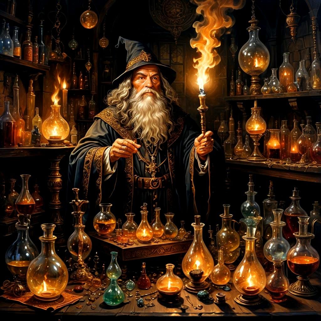 Candlelit Wizard's Room: Brewing Potions and Casting Spells