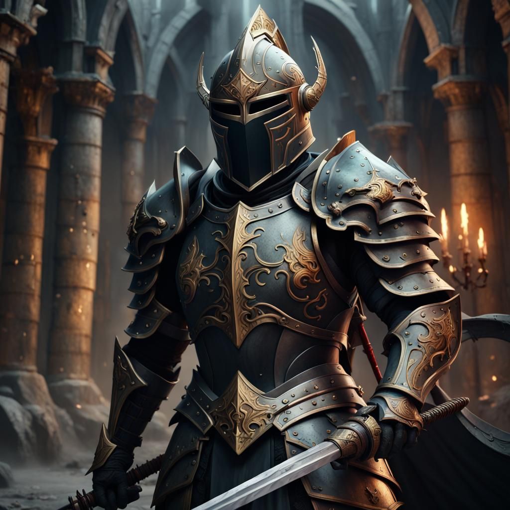 Dark Knight Paladin with Sword: Fantasy Art
