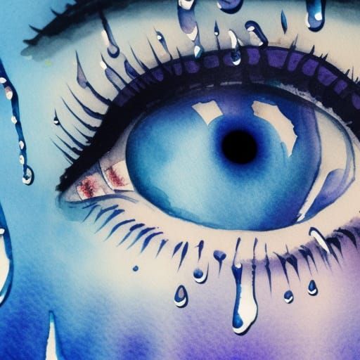 Watercolor Eye with Raindrops in Blue Palette