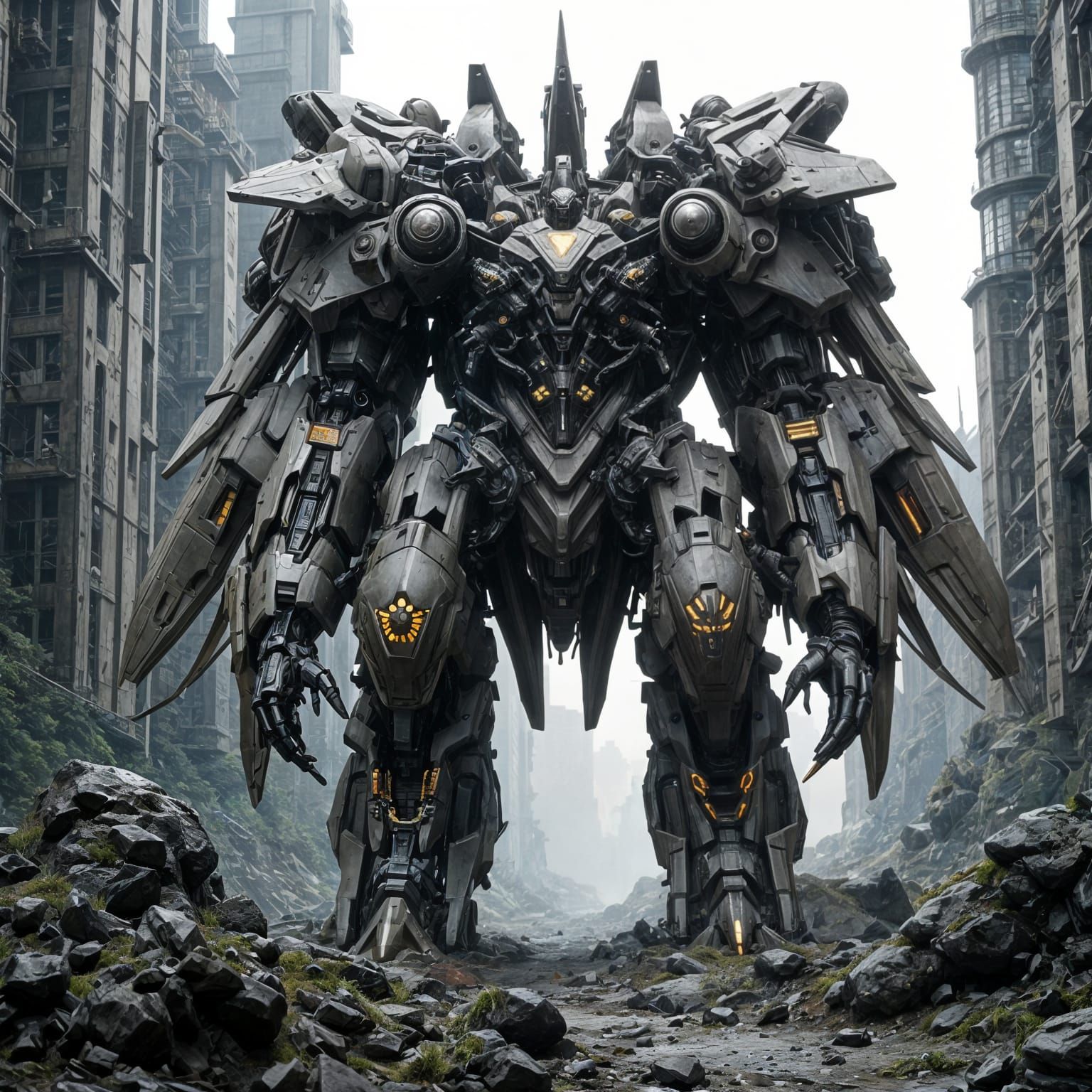 Gigantic Mecha Beast in Dystopian City Ruins