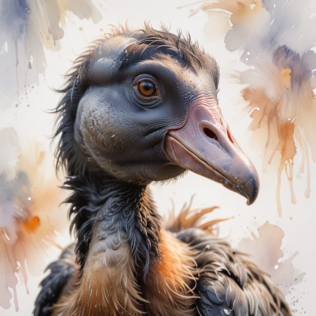 Gentle Dodo Portrait in Luminous Watercolor Style