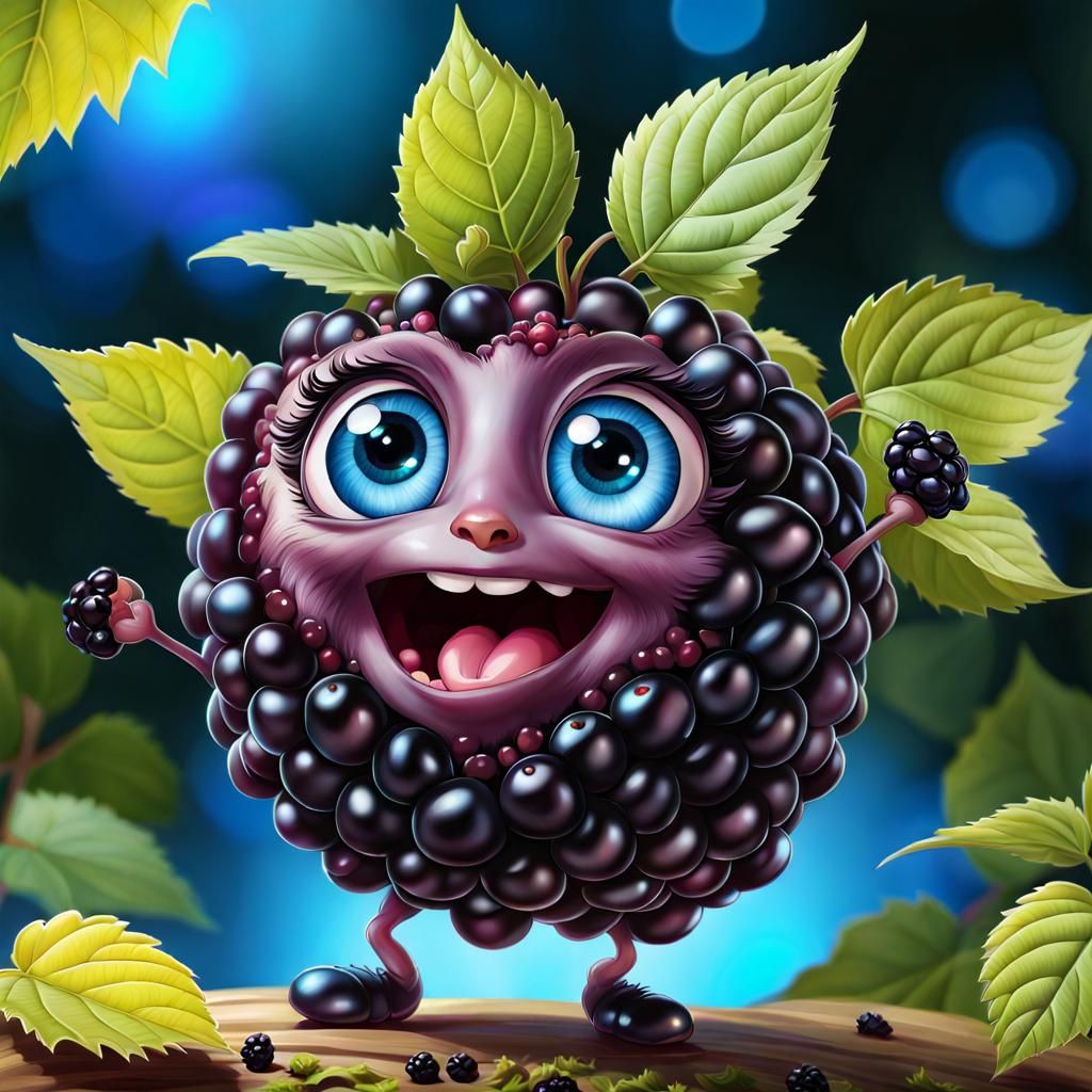 Cute Dancing Blackberry in Hyper-Realistic Digital Art